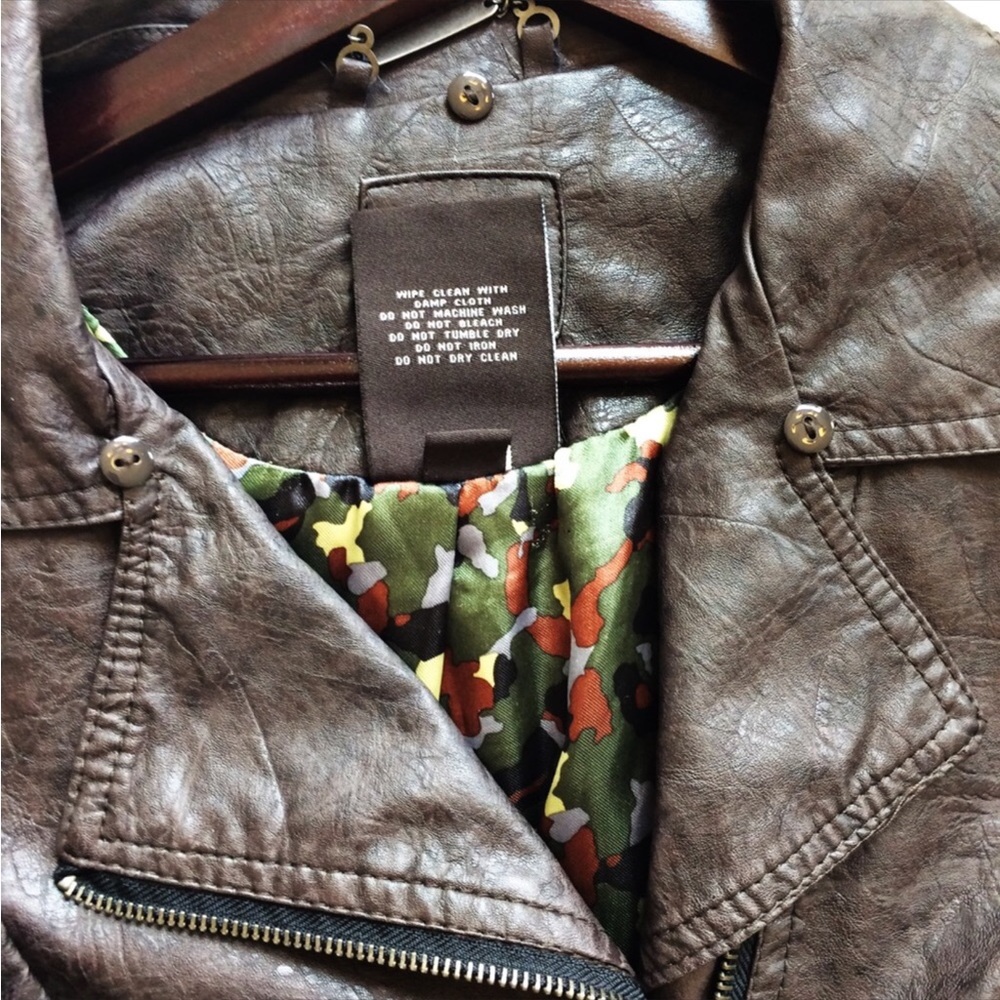 J2 Brown Faux Leather Cropped Moto Lined Jacket - Picture 9 of 16